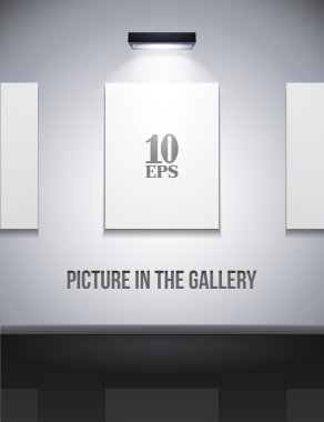 Picture On The Wall With Light In Gallery Grayscale clipart