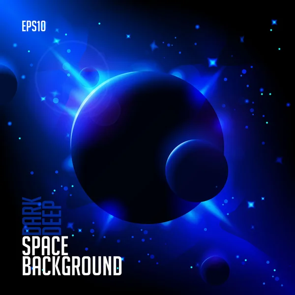 Abstract Deep Space Background: Planets, Stars, Lights — Stock Vector