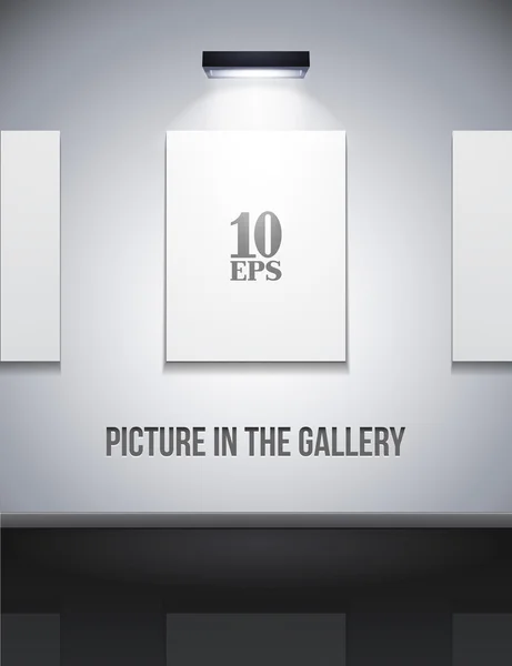 Picture On The Wall With Light In Gallery Grayscale — Stock Vector