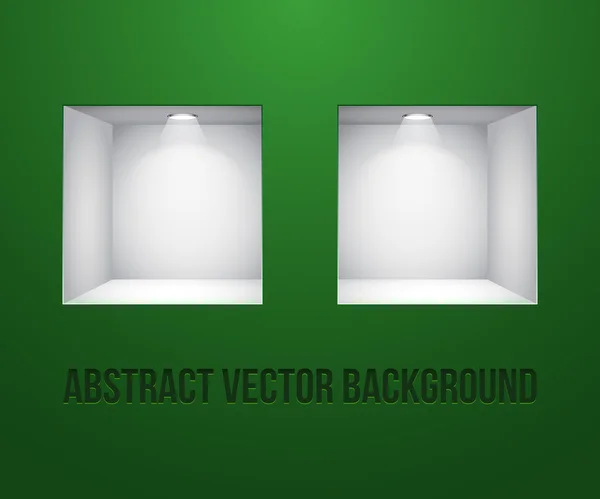 Dos estantes vacíos para exponer en la pared verde — Archivo Imágenes Vectoriales