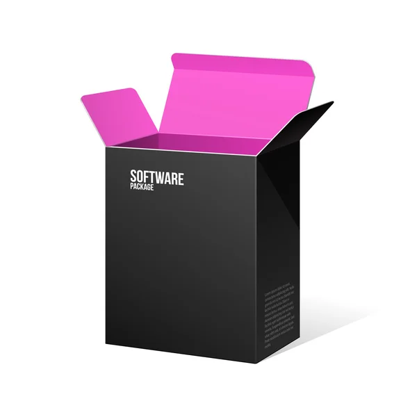 Software Package Box Opened Black Inside Pink Violet Purple — Stock Vector