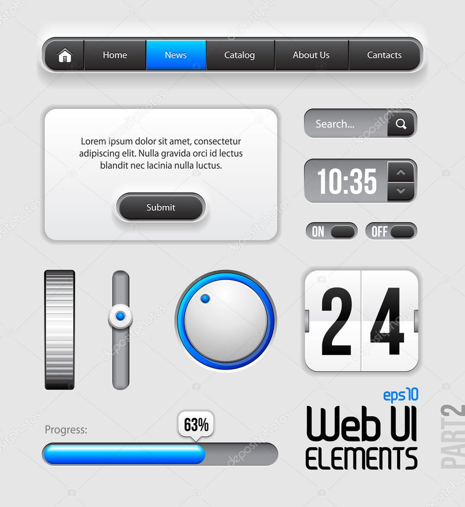 Web UI Elements Design Gray Blue