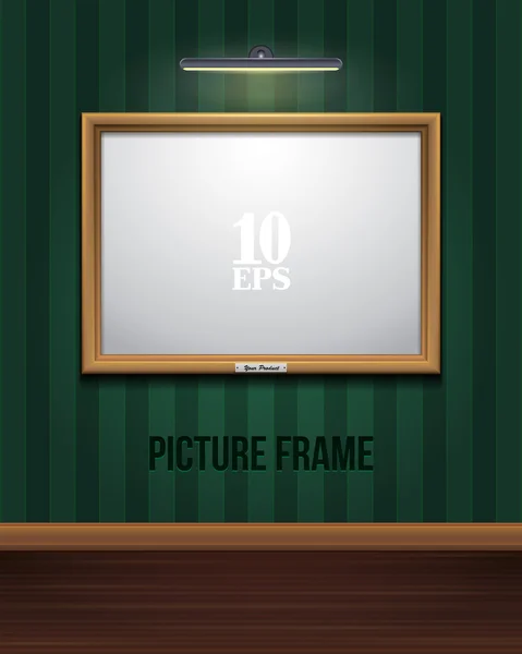 Golden Picture Frame On Striped Green Wall — Stock Vector