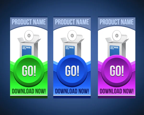 Banner de software colorido conjunto con botón grande — Vector de stock