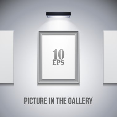 Picture In Metallic Modern Frame On The Gray Grey Wall With Light clipart