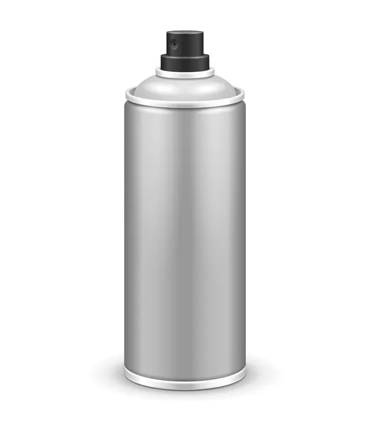 La bottiglia grigia 3D del metallo dello spruzzo dell'aerosol può: Vernice, graffiti, deodorante — Vettoriale Stock