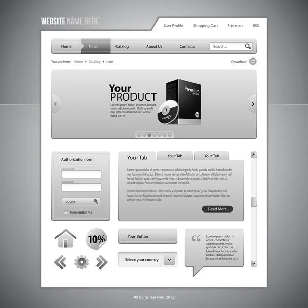 Gris Web Elements Componentes de diseño de sitios web — Vector de stock