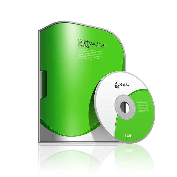 Paquet vert de boîte de logiciel avec les coins arrondis — Image vectorielle