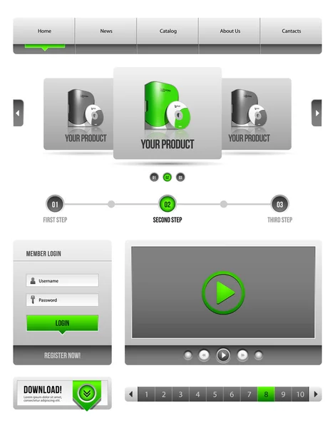 Σύγχρονη ιστοσελίδα καθαρά σχεδιαστικά στοιχεία γκρίζο πράσινο γκρι 2 — Διανυσματικό Αρχείο