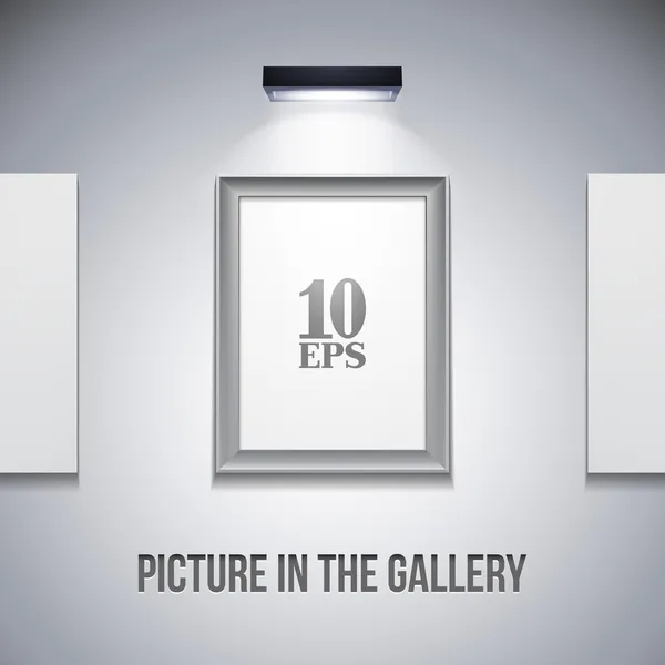 Imagem no quadro moderno metálico na parede cinzenta cinzenta com luz —  Vetores de Stock