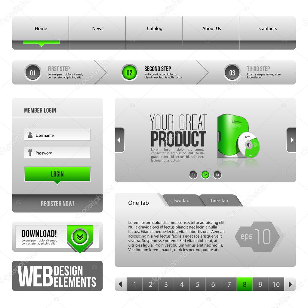 Modern Clean Website Design Elements Grey Green Gray