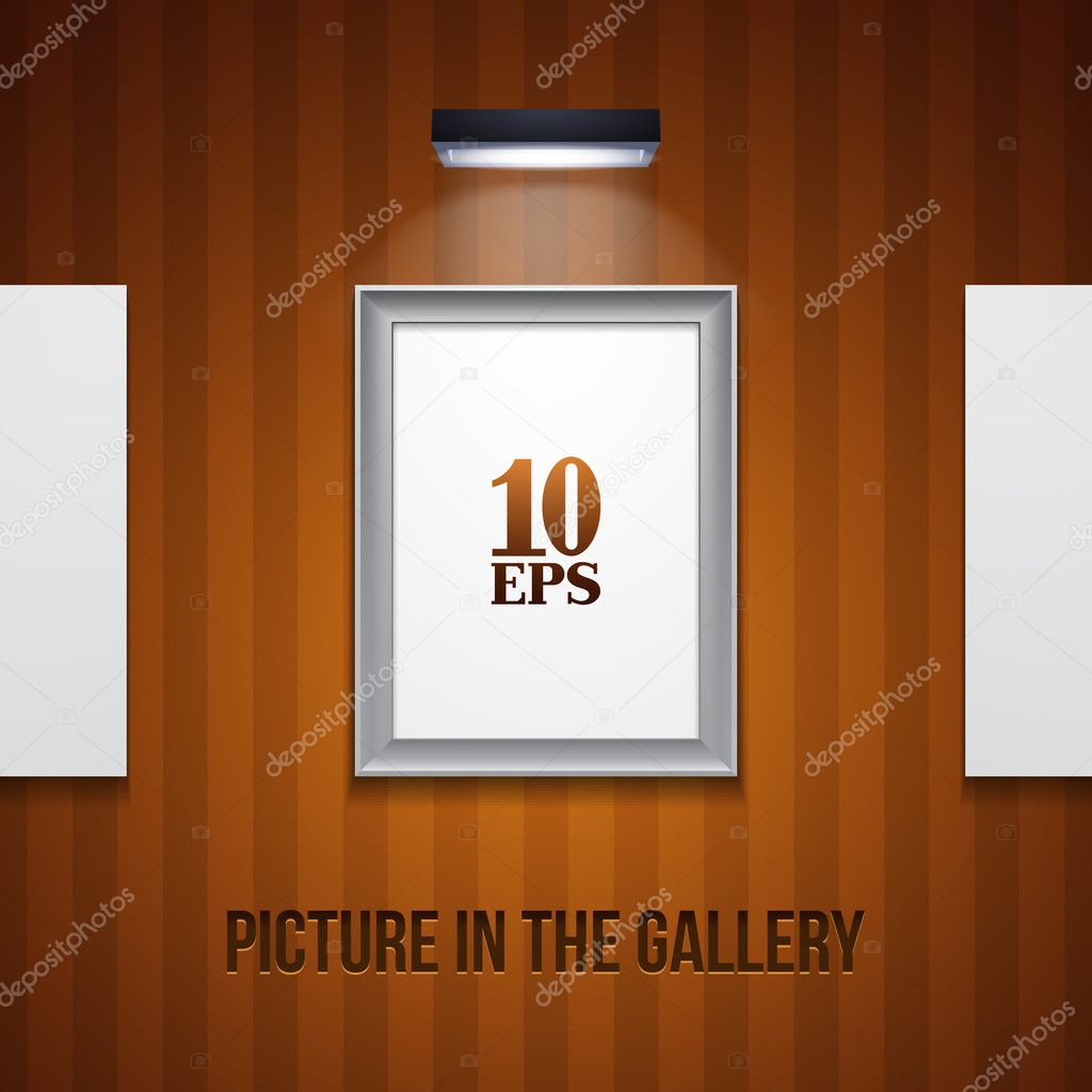 Picture In Metallic Modern Frame On The Orange Striped Wall With Light