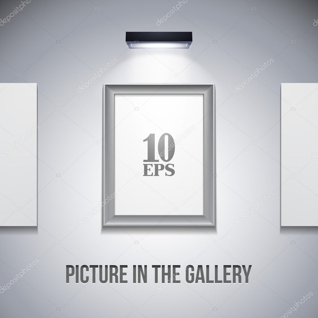 Picture In Metallic Modern Frame On The Gray Grey Wall With Light