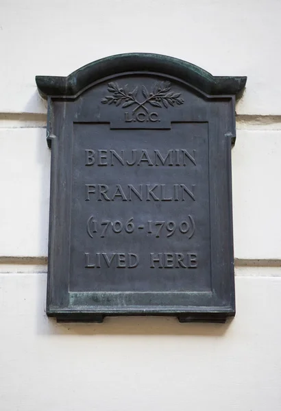 Πλάκα στο σπίτι του benjamin franklin στο Λονδίνο — Φωτογραφία Αρχείου