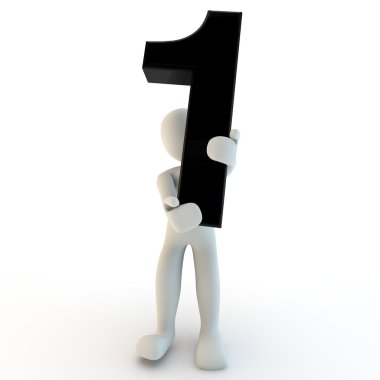 3D Human character holding black number 1, small clipart