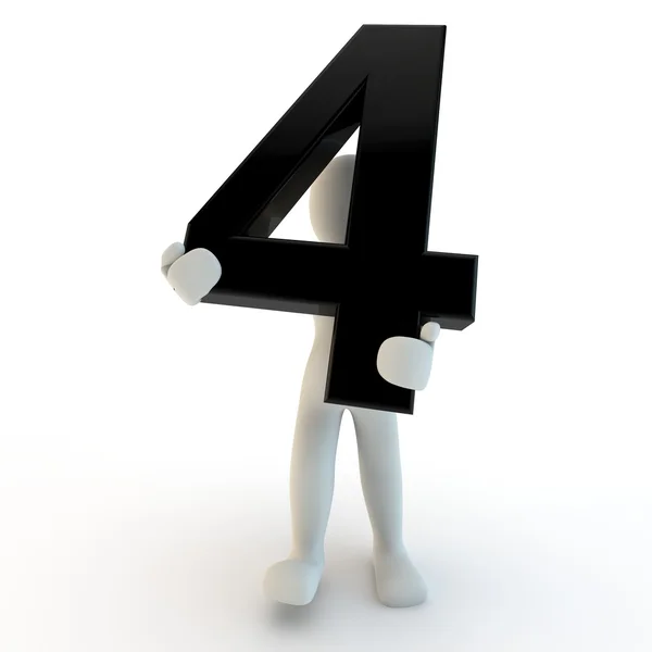 3d menschliche Figur mit schwarzer Zahl 4, klein — Stockfoto