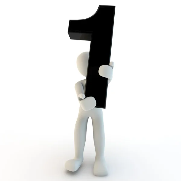 3D menschliche Figur mit schwarzer Zahl 1, klein — Stockfoto