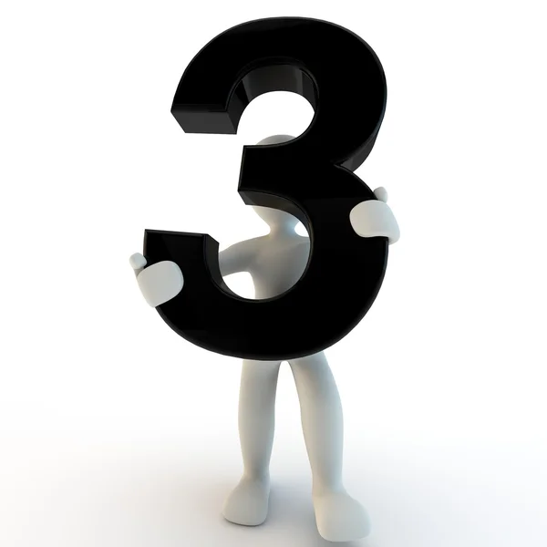 3D-menselijke karakter houder zwart nummer 3, kleine — Stockfoto