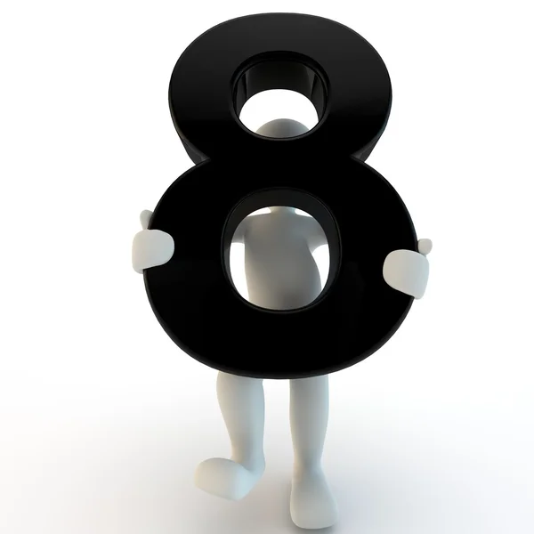3D Caractère humain tenant le numéro noir 8, petit — Photo