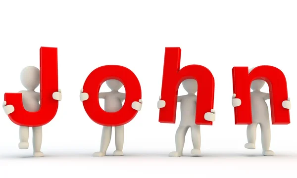 3D humans forming red John word — Stock Photo, Image
