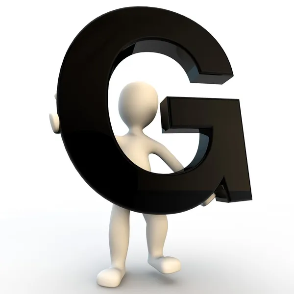 3D Personaje humano sosteniendo la letra G negra, pequeño — Foto de Stock