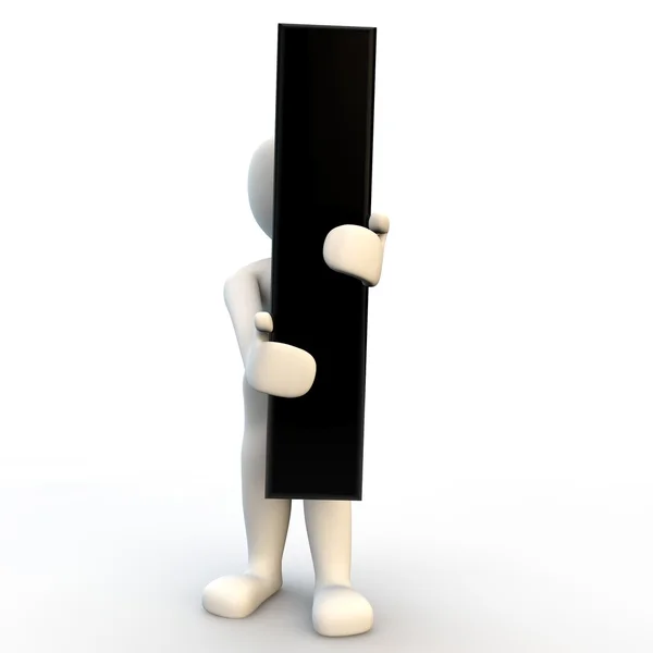 3D Personaje humano sosteniendo la letra negra I, pequeño —  Fotos de Stock