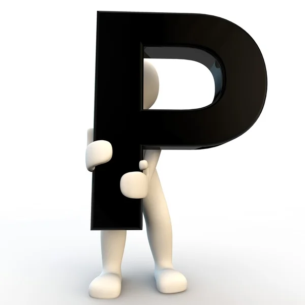 3D-s emberi jellem fekete betű P, kis gazdaság — Stock Fotó