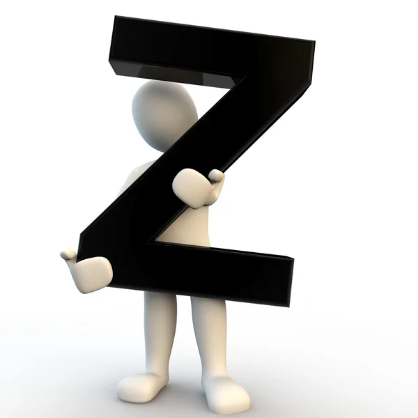 3D personaggio umano in possesso di lettera nera Z, piccolo — Foto Stock