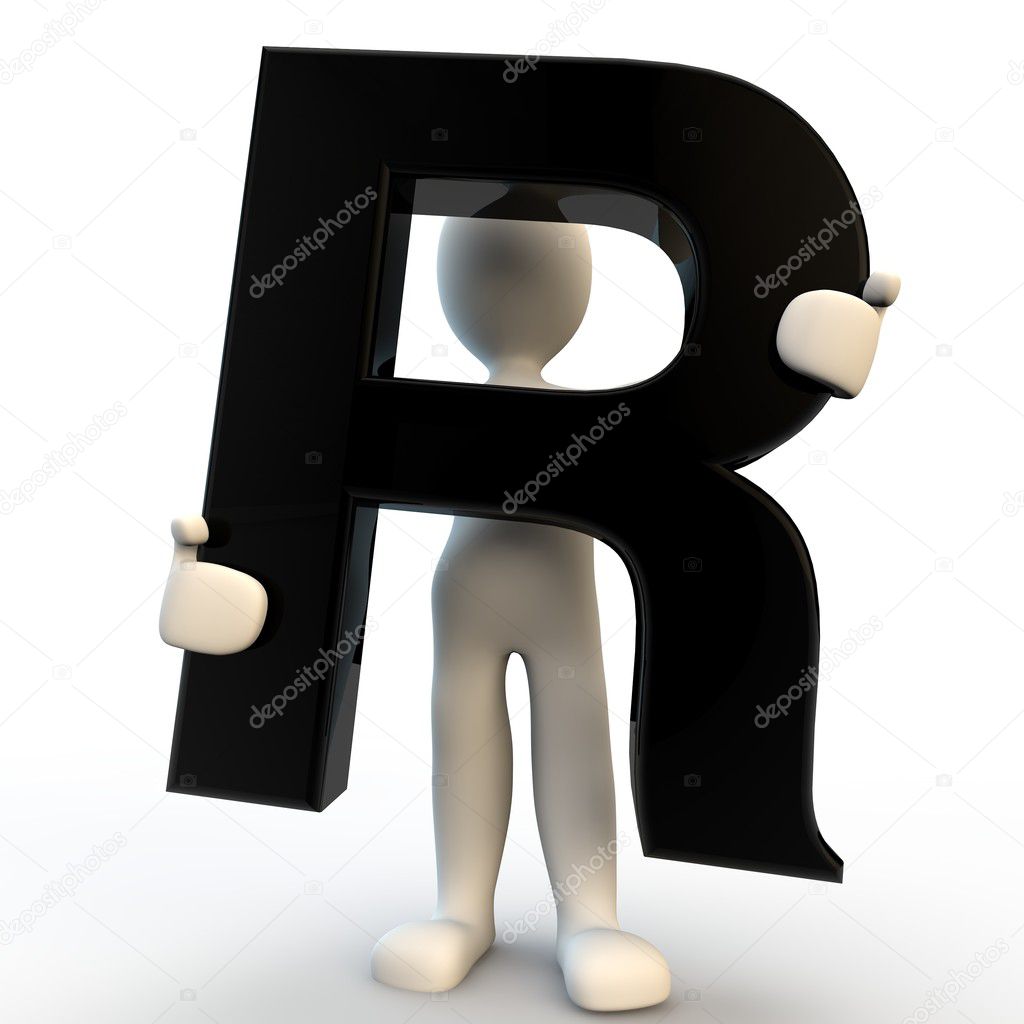 3D Human character holding black letter R, small Stock Photo by ©Pedjami  10543859