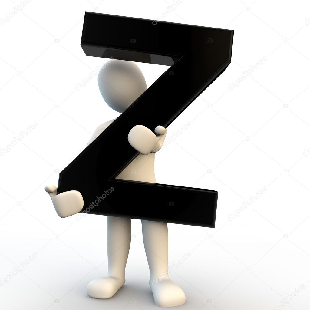 3D Human character holding black letter Z, small