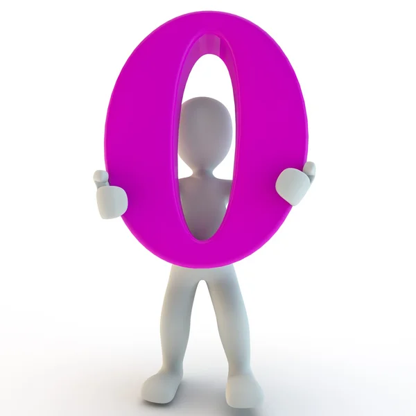 3D Human character holding pink number — Stock Photo, Image