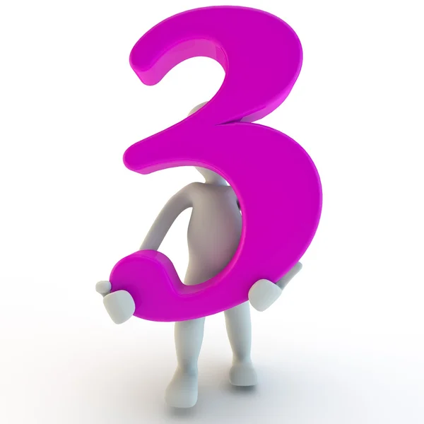 3D ανθρώπινο χαρακτήρα κρατώντας ροζ αριθμό — Φωτογραφία Αρχείου