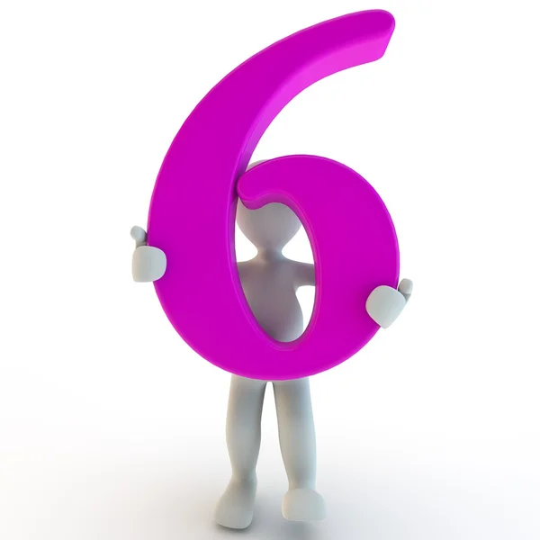 Personaje humano 3D sosteniendo el número rosa — Foto de Stock