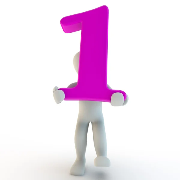 3D Human character holding pink number — Stock Photo, Image