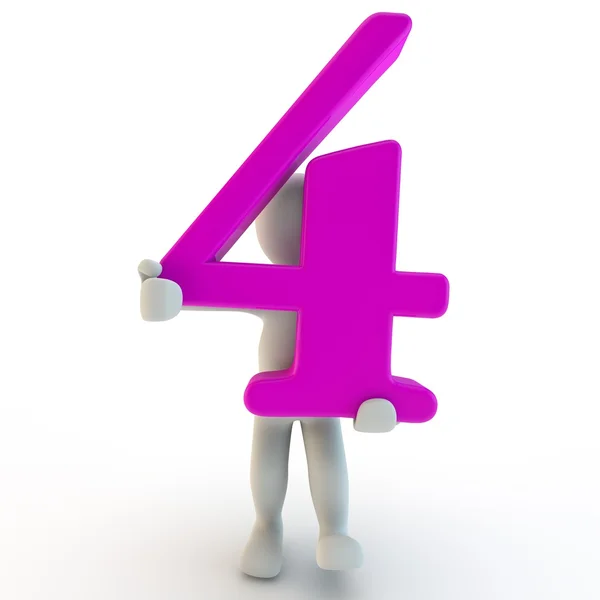 Personagem humano 3D segurando número rosa — Fotografia de Stock