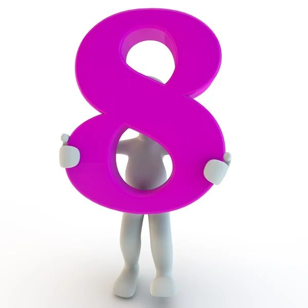 Personagem humano 3D segurando número rosa — Fotografia de Stock