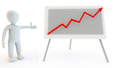 3D Human character with graph chart clipart