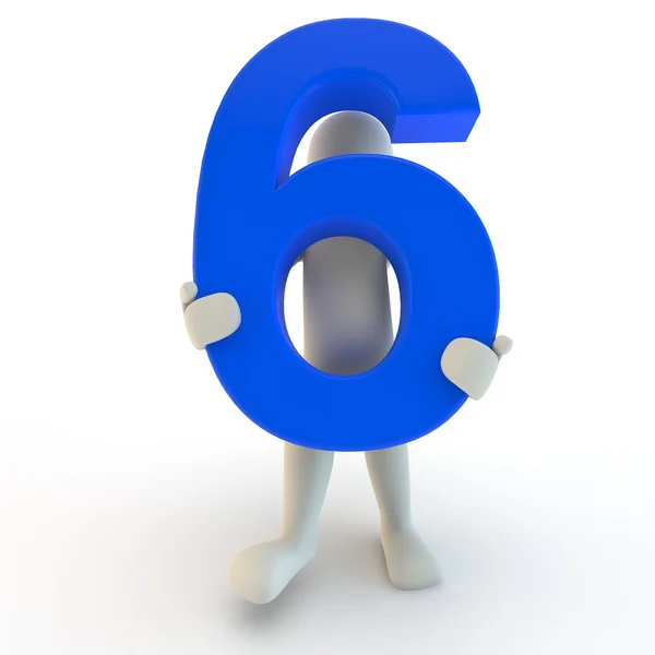 3d menschliche Figur mit blauer Zahl sechs — Stockfoto