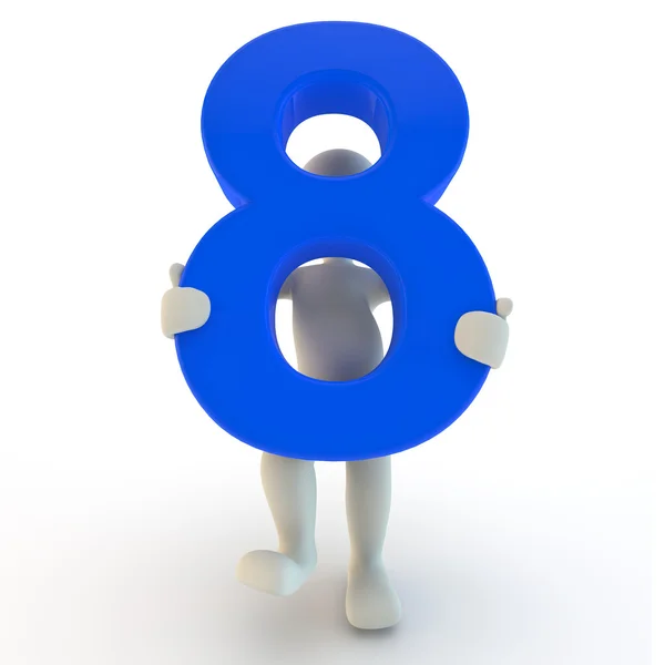 3D lidská postava drží modré číslo osm — Stock fotografie