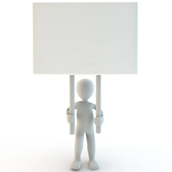 3d human with a blank sign — Stock Photo, Image