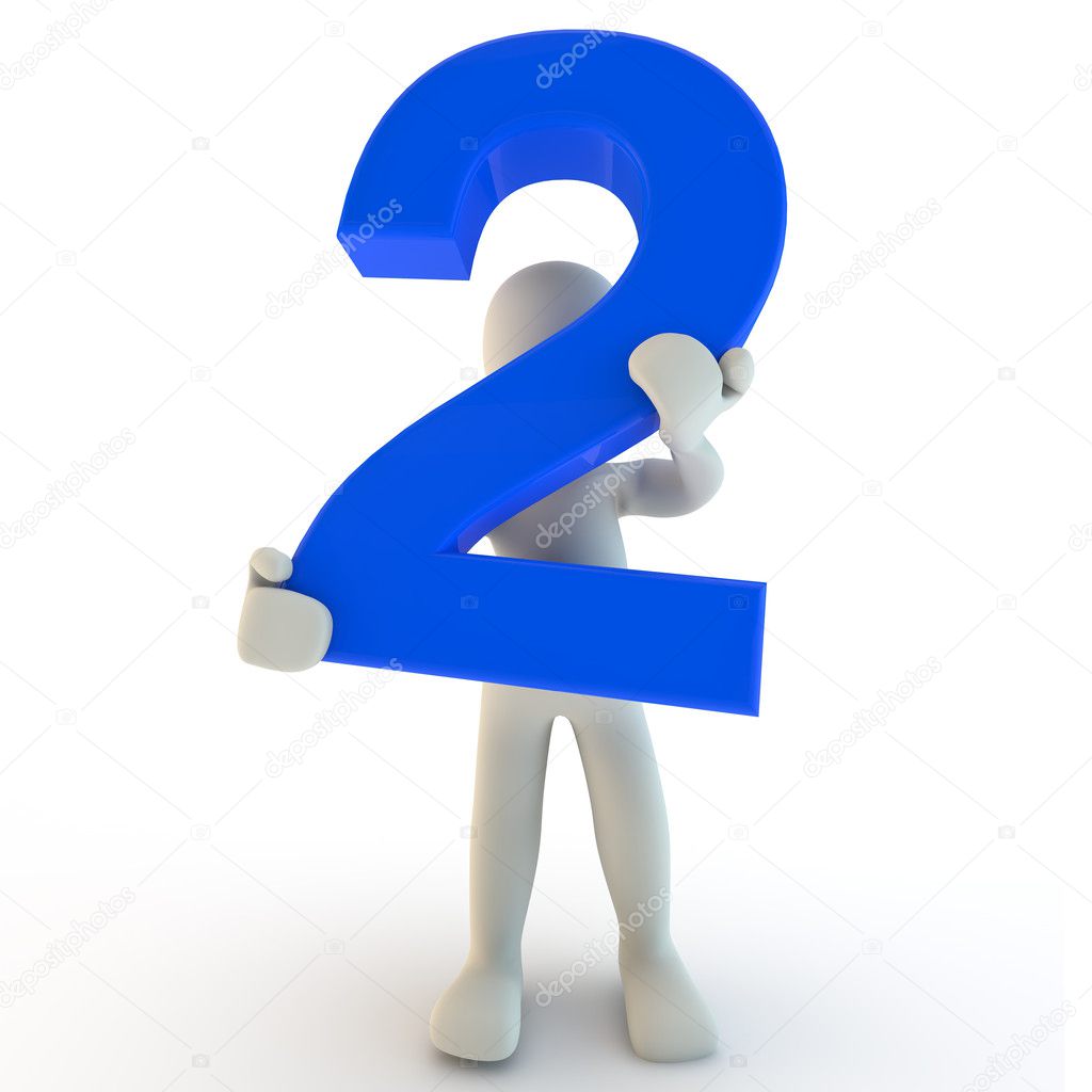 3D Human character holding blue number two