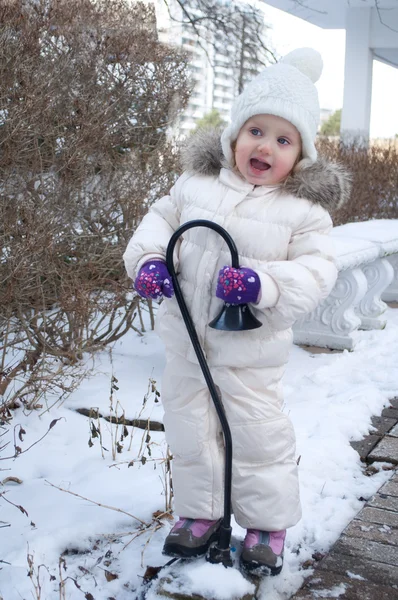 A cute baby girl in snowsuit — Stock Photo, Image