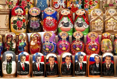 Russian political matrioshka dolls in baku azerbaijan market clipart