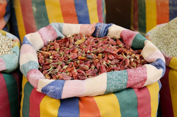 Gedroogde chilipepers in Midden-Oosten souk markt cairo Egypte — Stockfoto