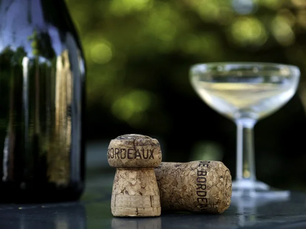 Winebottle, szkło i korek w bordeaux Francji — Zdjęcie stockowe