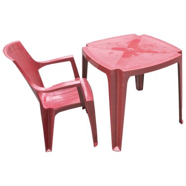 Red plastic table and chair isolated clipart