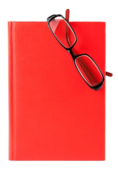 Κόκκινο βιβλίο και γυαλιά — Φωτογραφία Αρχείου