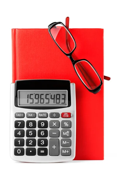 Tagebuch, Brille und Taschenrechner — Stockfoto