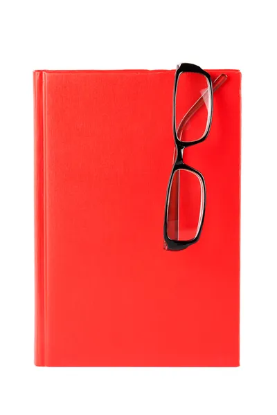 Czerwony książki i okulary — Zdjęcie stockowe