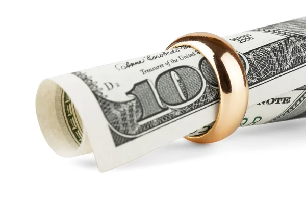 Dollarbiljet in een gouden ring — Stockfoto